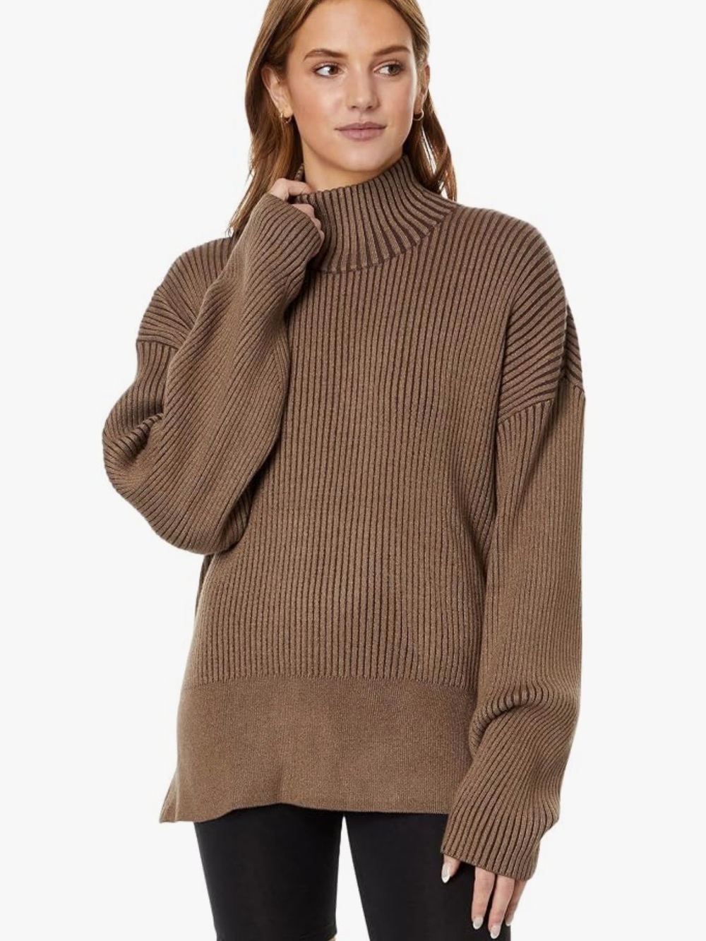 Varley Brown Mayfair Mockneck Knit Sweater Small